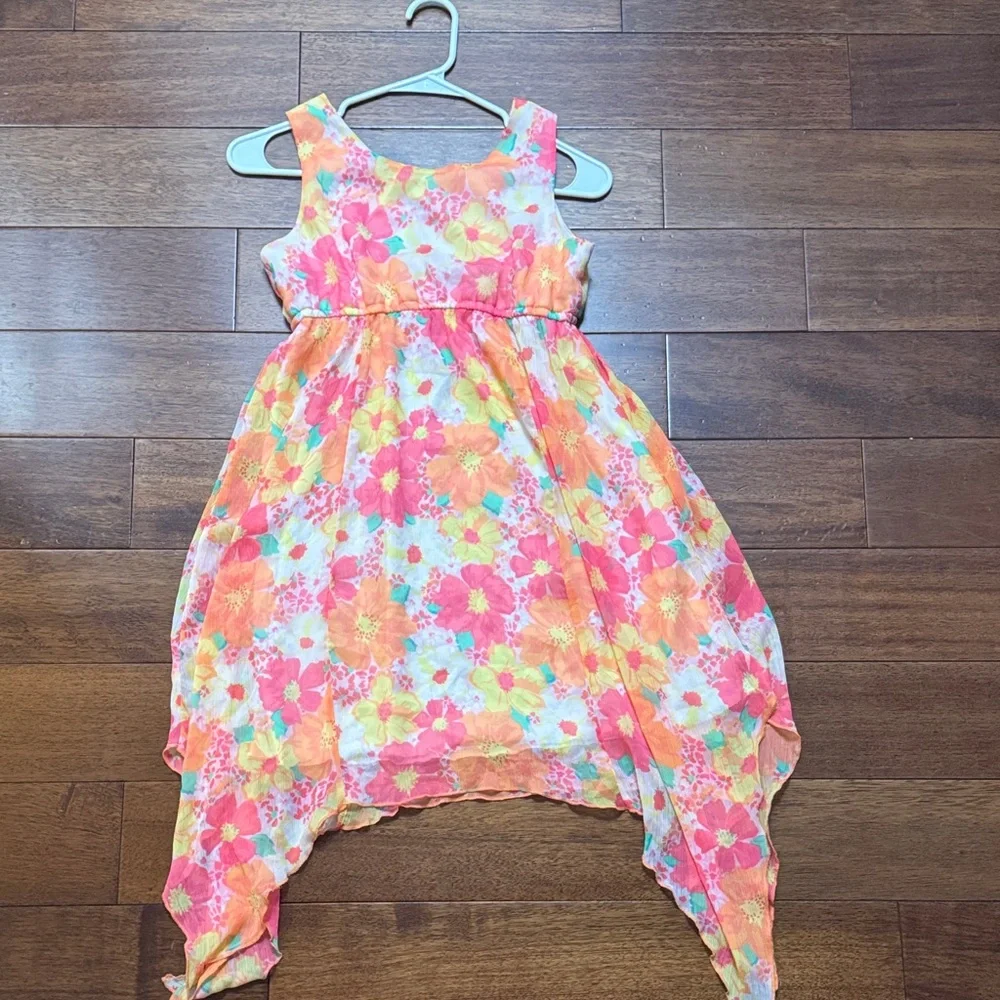 The Children's Place Floral Hanky Hem Dress in Pink, Orange, Yellow, Aqua - Picture 4 of 4